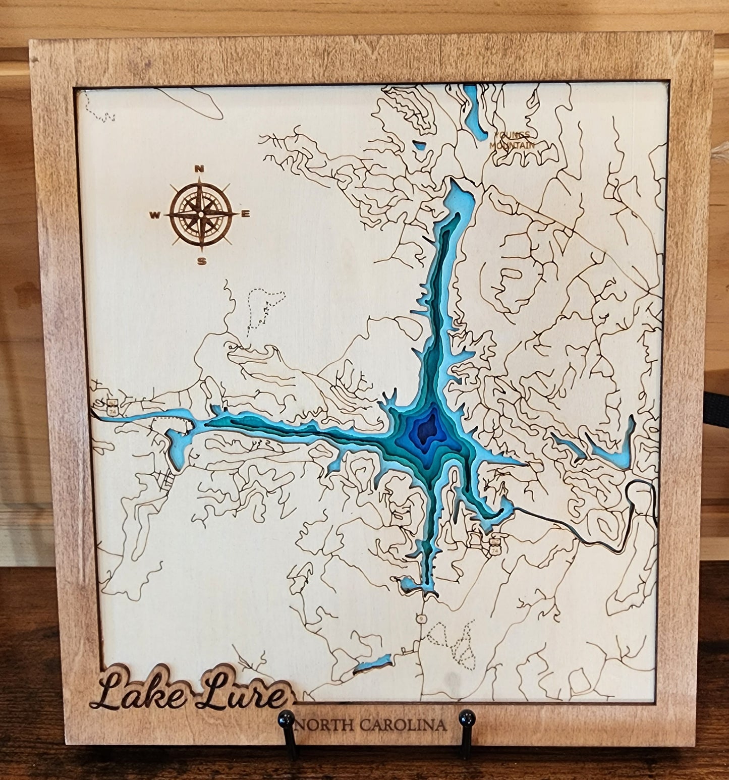 Lake Lure, North Carolina Layered Wood Map – 3D Laser-Cut Topographic Wall Art