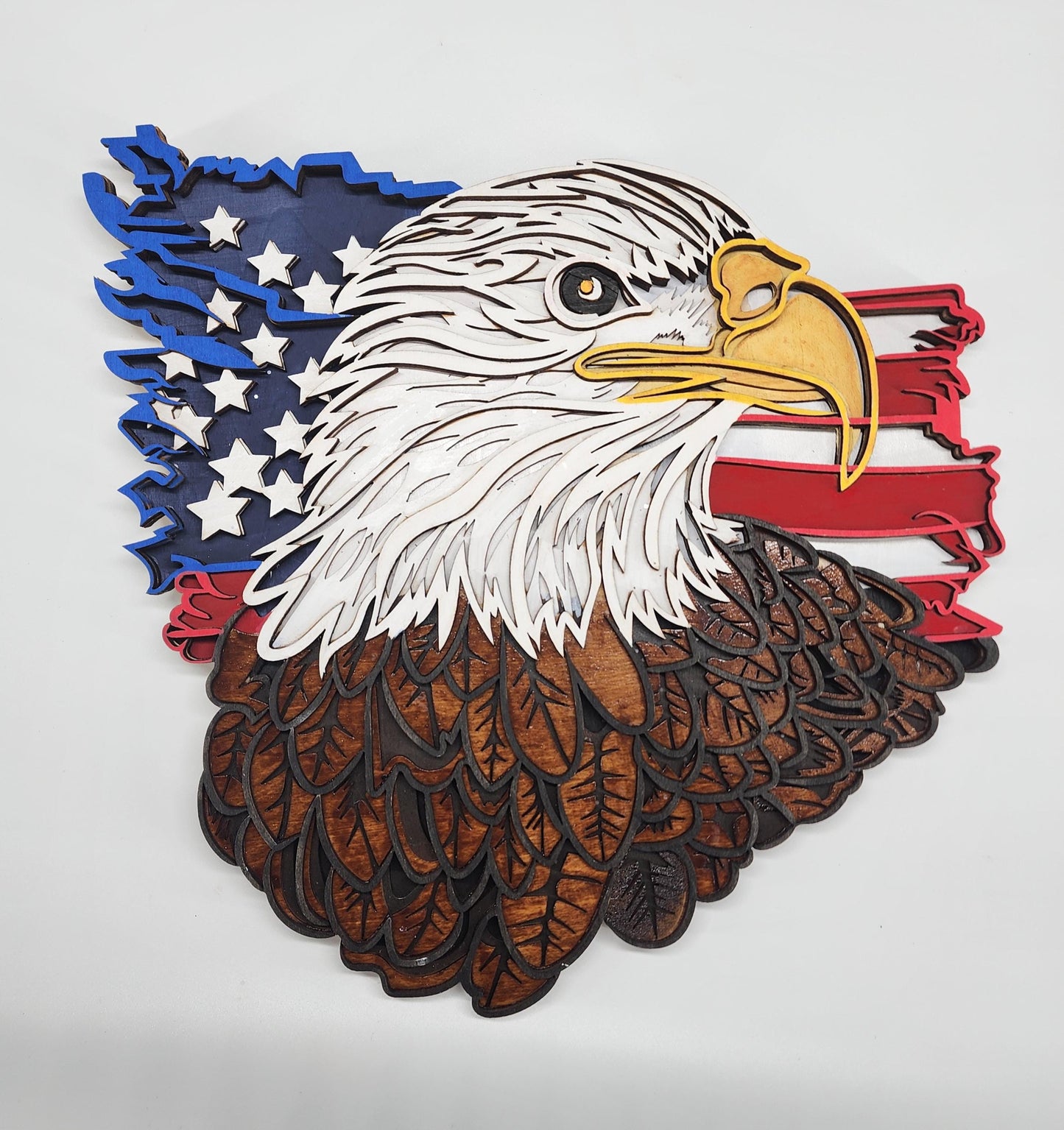 Patriotic 4 Layered Laser Cut Eagle With United States Flag - Perfect for Home Decor