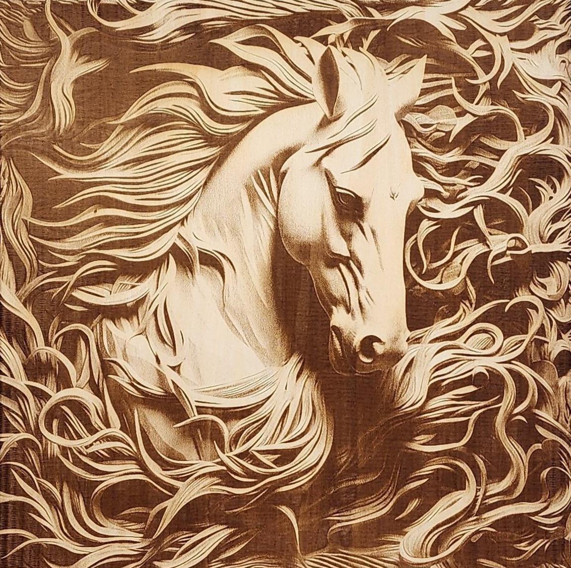 Horse Wall Art, Laser Engraved Wood Animal Wall Art, Rustic Farmhouse Wall Decor