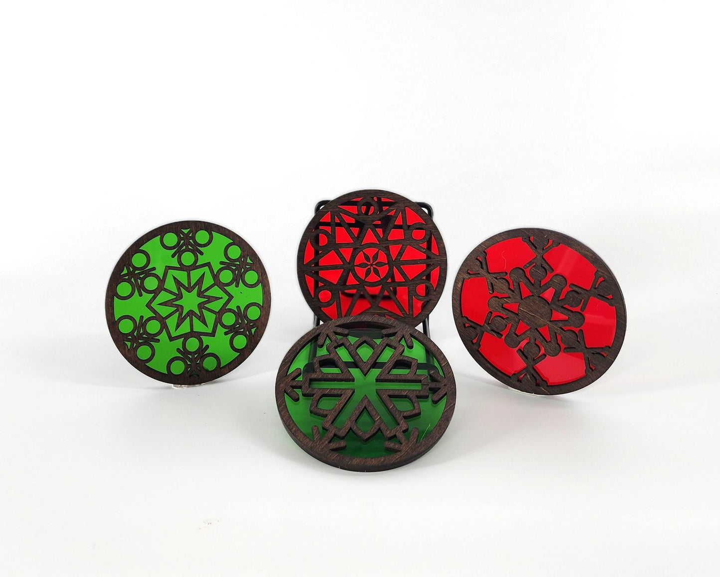 4-Pack Wooden and Acrylic Christmas Coasters With Stand: Festive Functionality with a Touch of Elegance