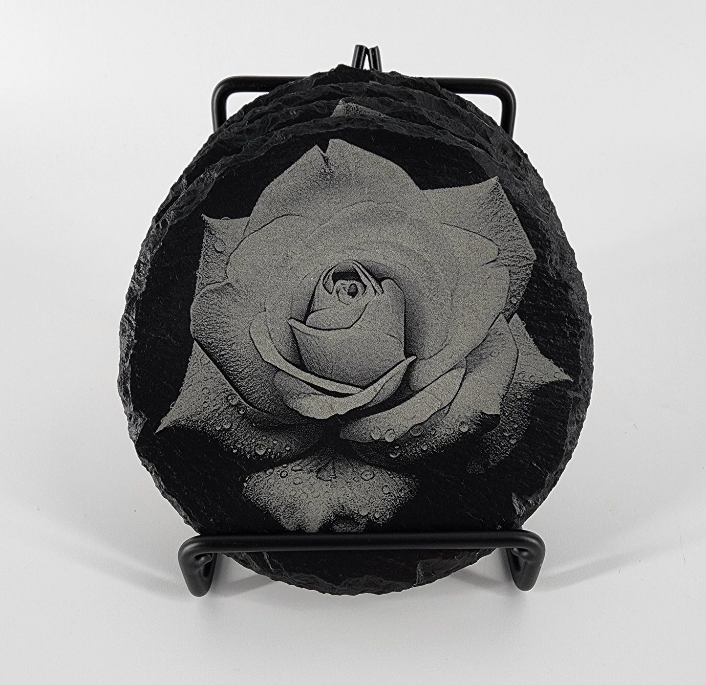 Rose Coasters Set – Set of 4 Laser Engraved Floral Drink Coasters