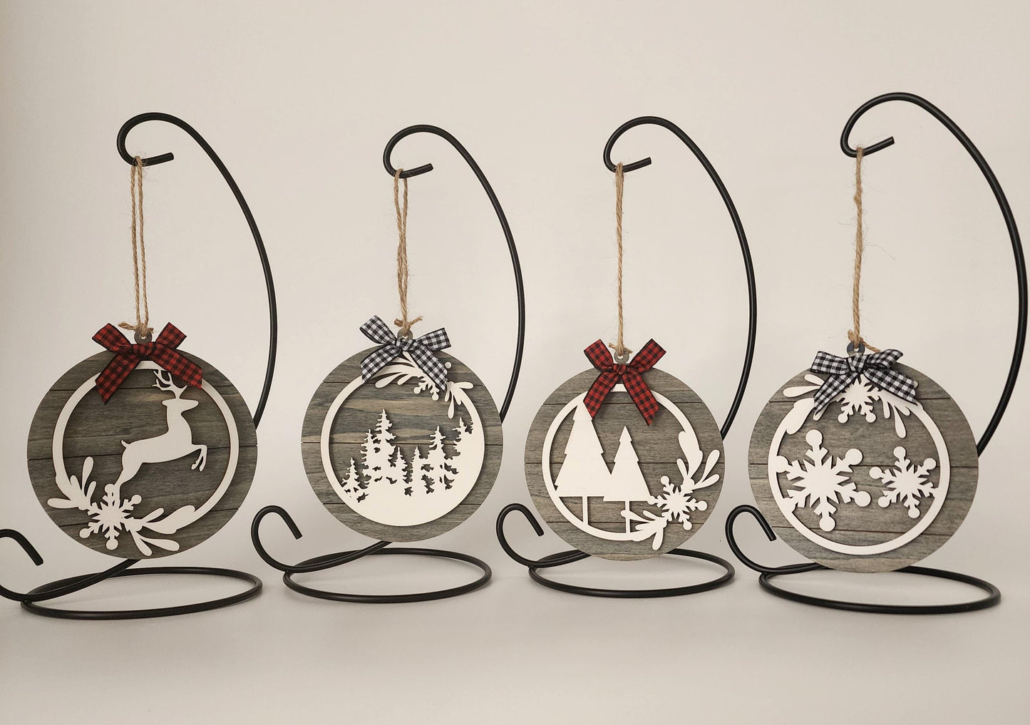 Christmas Ornaments, 2 Layer Rustic Basswood Ornaments, Laser Cut Holiday Ornaments, Unique Hanging Ornaments