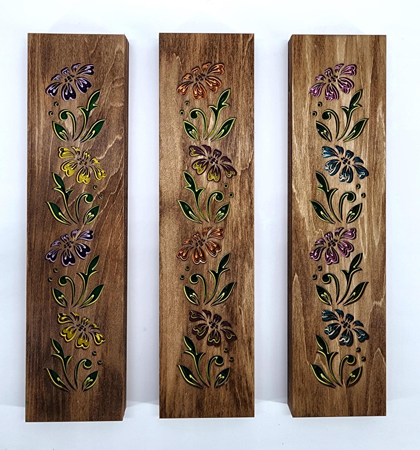 Set of 3 Laser Cut Flower Wall Art – 6-Layer Wooden Floral Decor
