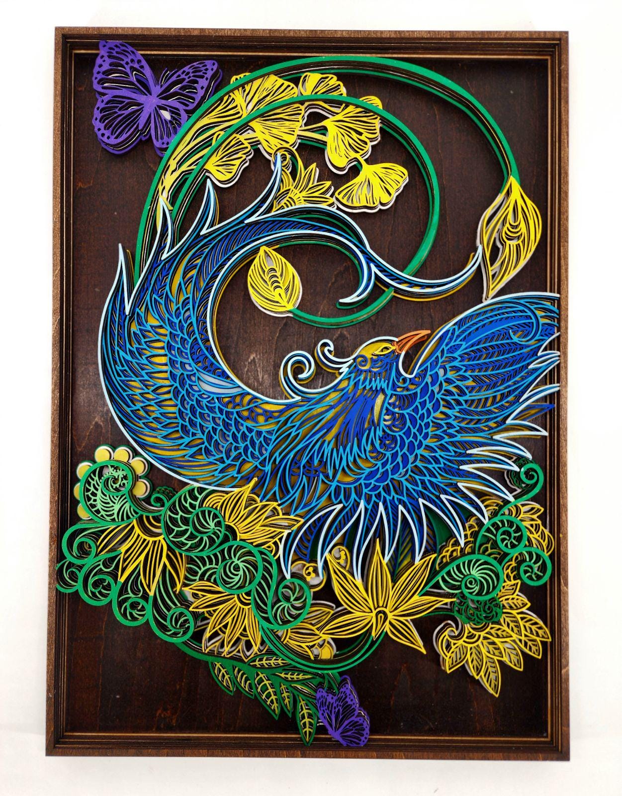 Laser-Cut Layered Bird & Butterfly – 3D Wooden Nature Wall Art