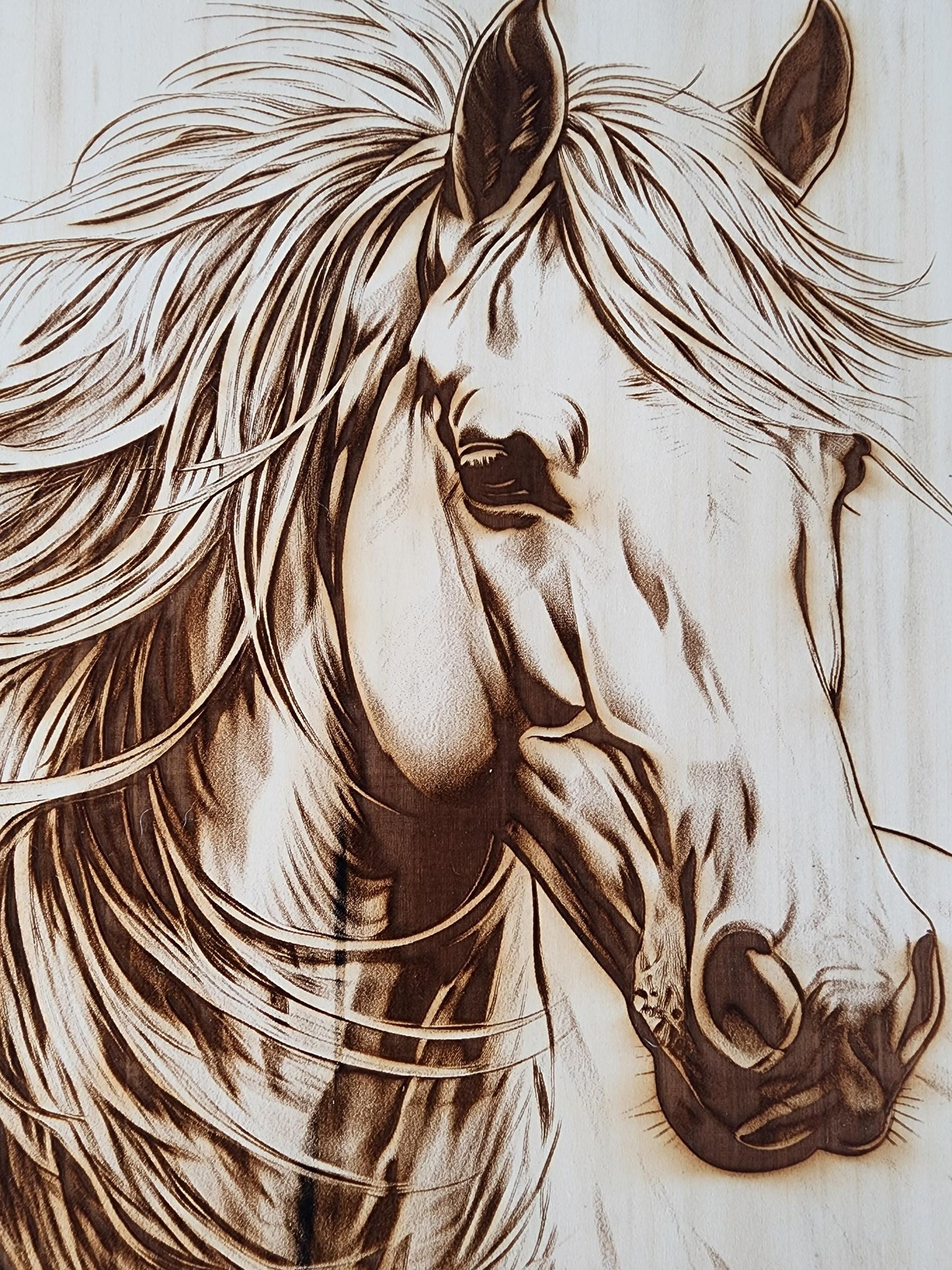 Laser Engraved Horse Wall Art, Live Edge Animal Wall Art Decor