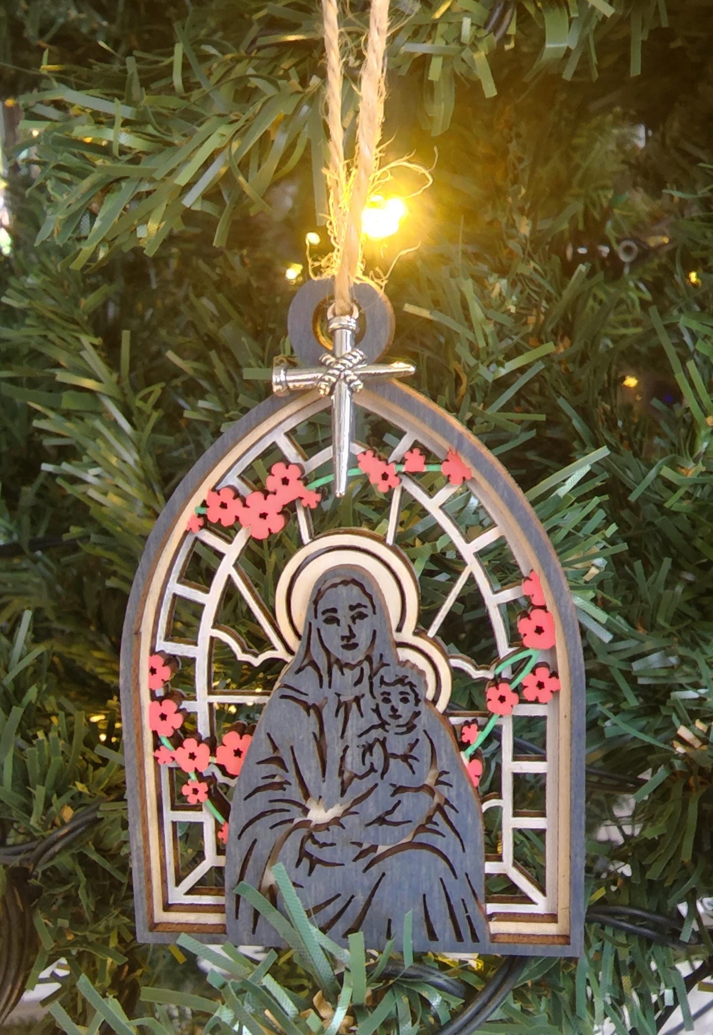 3-Layer Laser Engraved Christian Ornaments - Religious Nativity, Holy Family & Angel Decor,Rustic Wood Christmas Ornaments,Religous Ornament