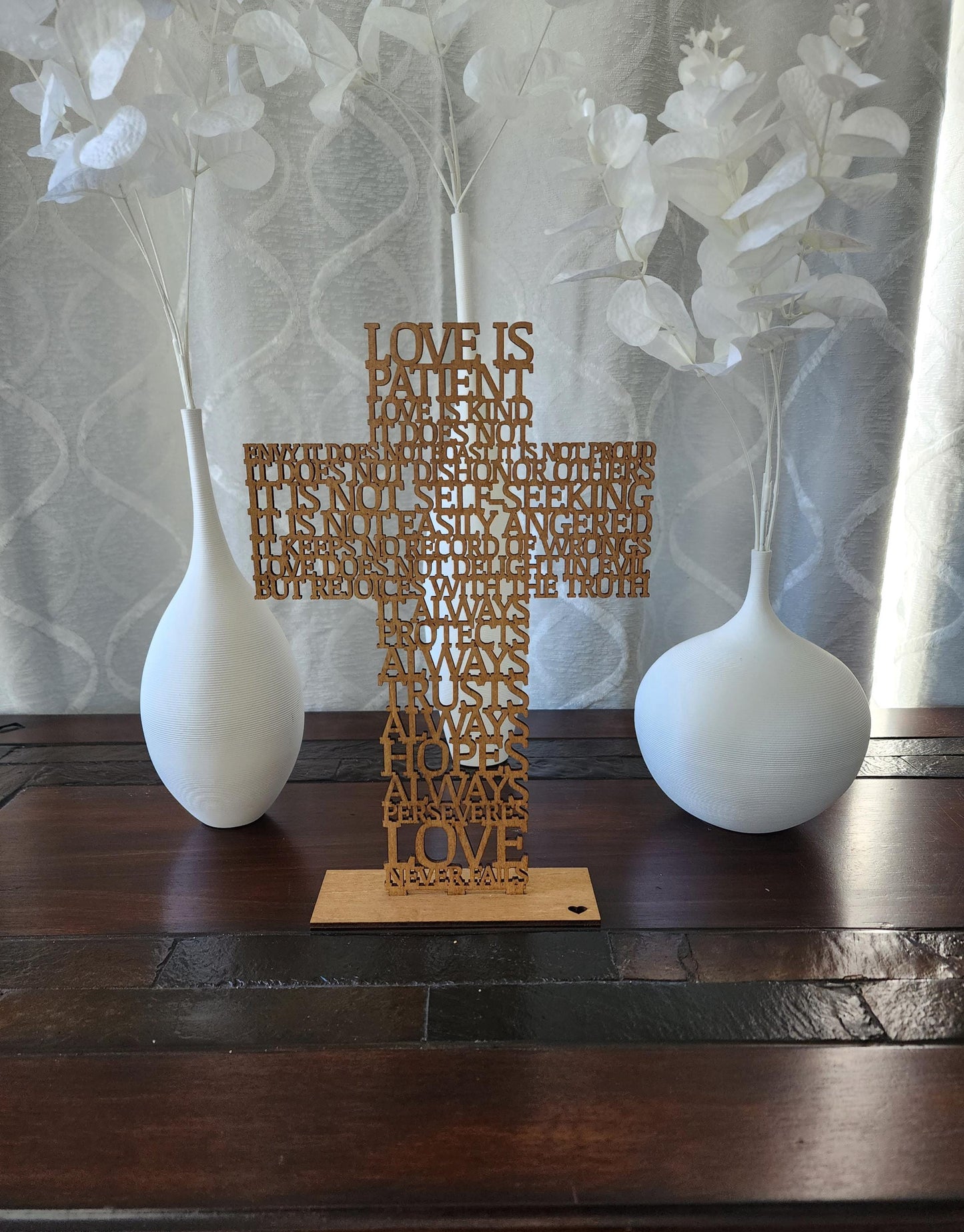 Love is Patient, Love is Kind Laser Cut Verse on Stand - Christian Wedding Decor, 1 Corinthians 13 Inspirational Art, Religous Decor