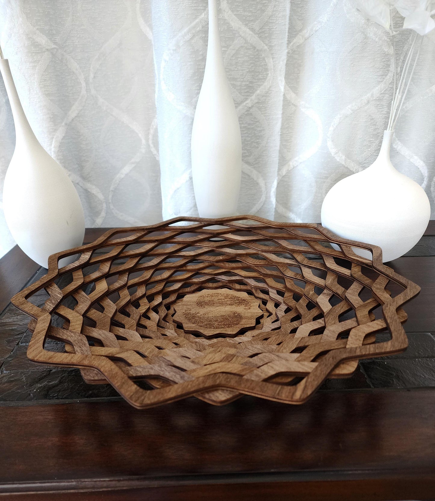 Laser Cut Multi Layered Spiral Yin Yang Wooden Bowl – Decorative Art