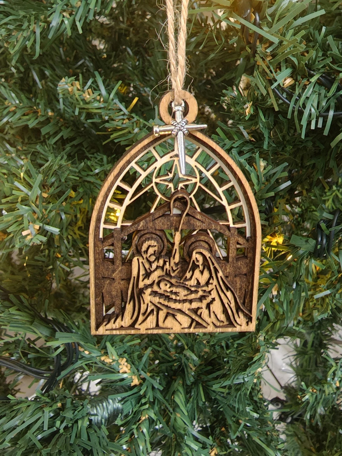 3-Layer Laser Engraved Christian Ornaments - Religious Nativity, Holy Family & Angel Decor,Rustic Wood Christmas Ornaments,Religous Ornament