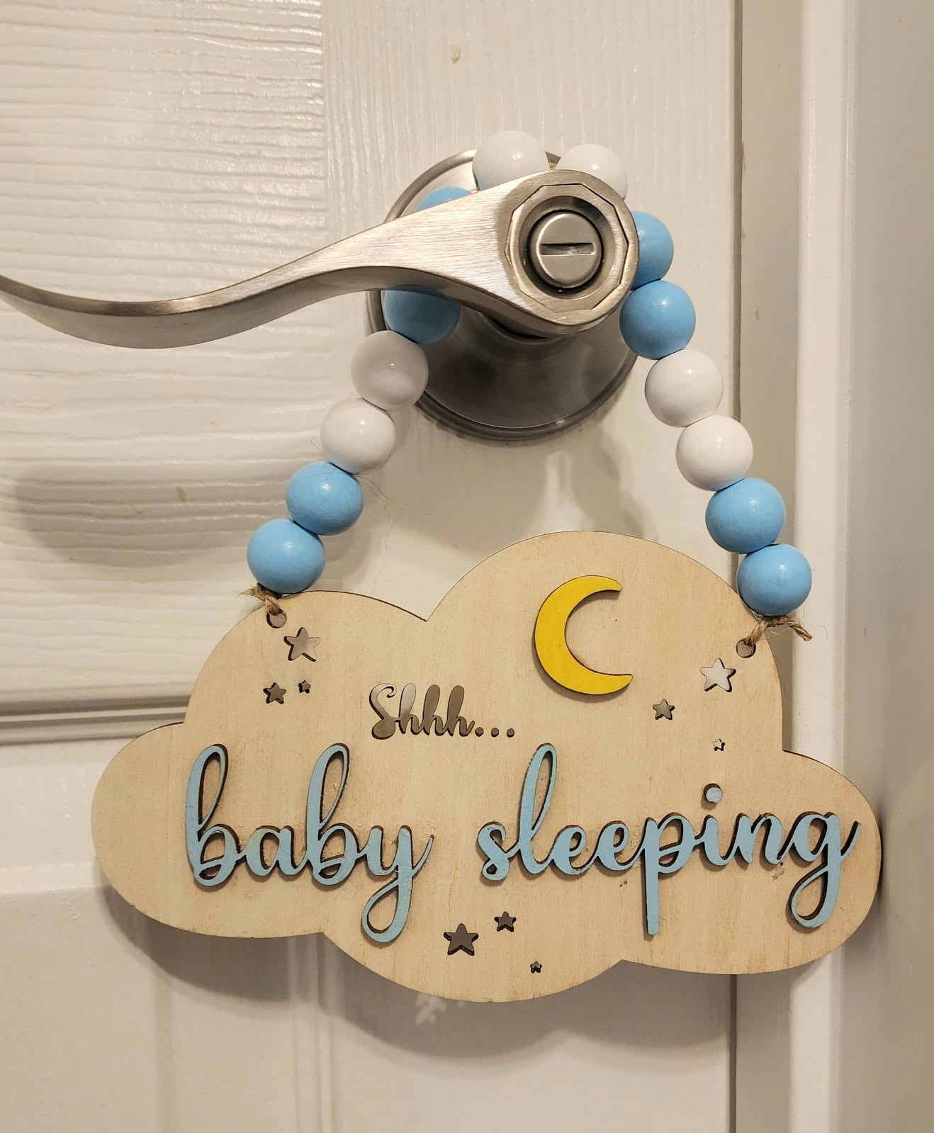 Personalized Baby Sleeping Sign – Laser Cut Wooden Nursery Hanger