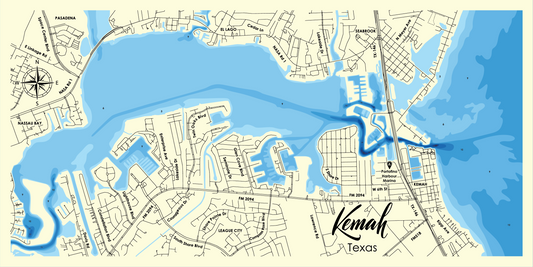 Kemah, Texas Layered Lake Map | Handcrafted Wooden Nautical Wall Art | Laser Cut & Engraved Coastal Decor | Galveston Bay Map