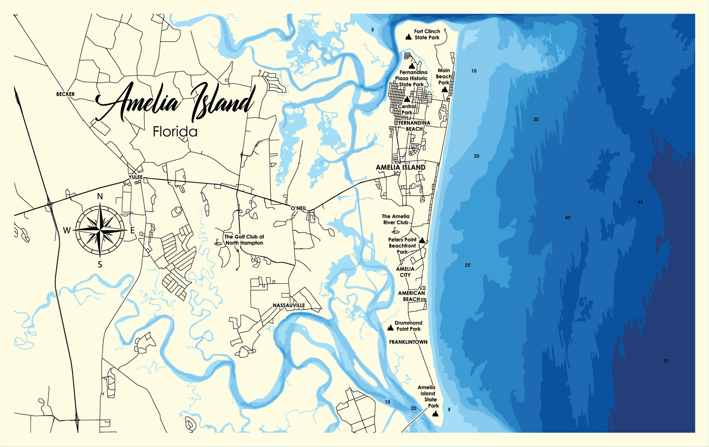 Amelia Island, Florida – Bathymetric Coastal Map