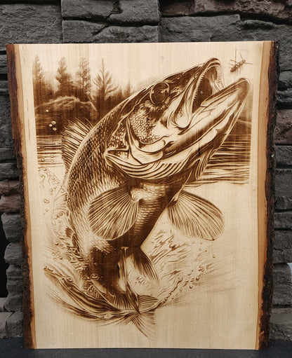 Trophy Bass Live Edge Laser Engraving