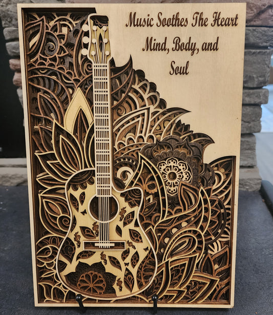 Music Soothes The Heart, Mind, Body, and Soul Layered Guitar Mandala