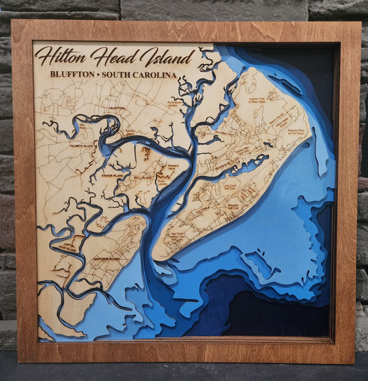 Hilton Head Island & Bluffton, SC – Layered Wood Laser Cut Map Wall Art
