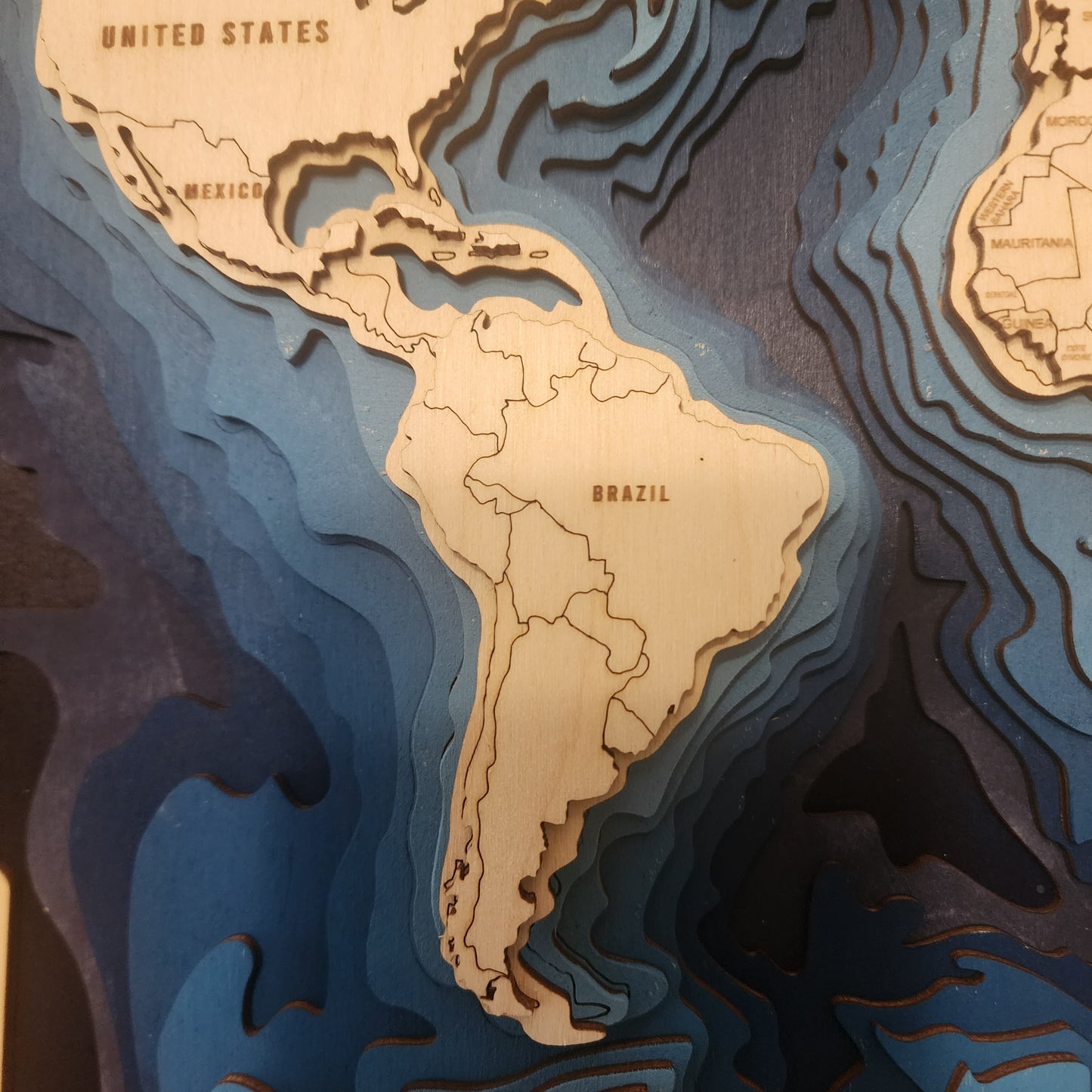 World Map - 11 Layers Wooden – 3D Laser Cut Wall Art with Ocean Depths