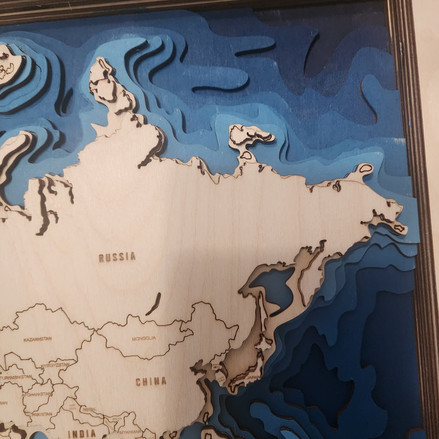 World Map - 11 Layers Wooden – 3D Laser Cut Wall Art with Ocean Depths