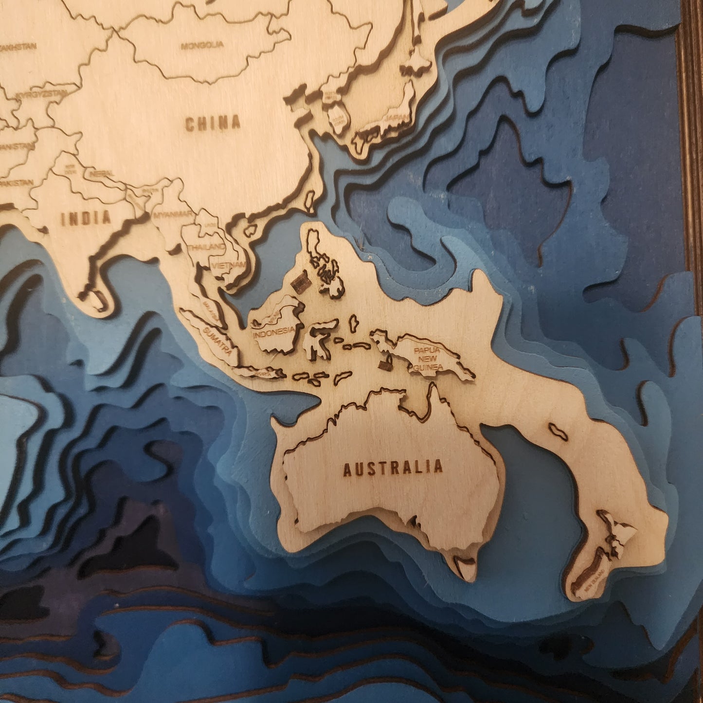 World Map - 11 Layers Wooden – 3D Laser Cut Wall Art with Ocean Depths