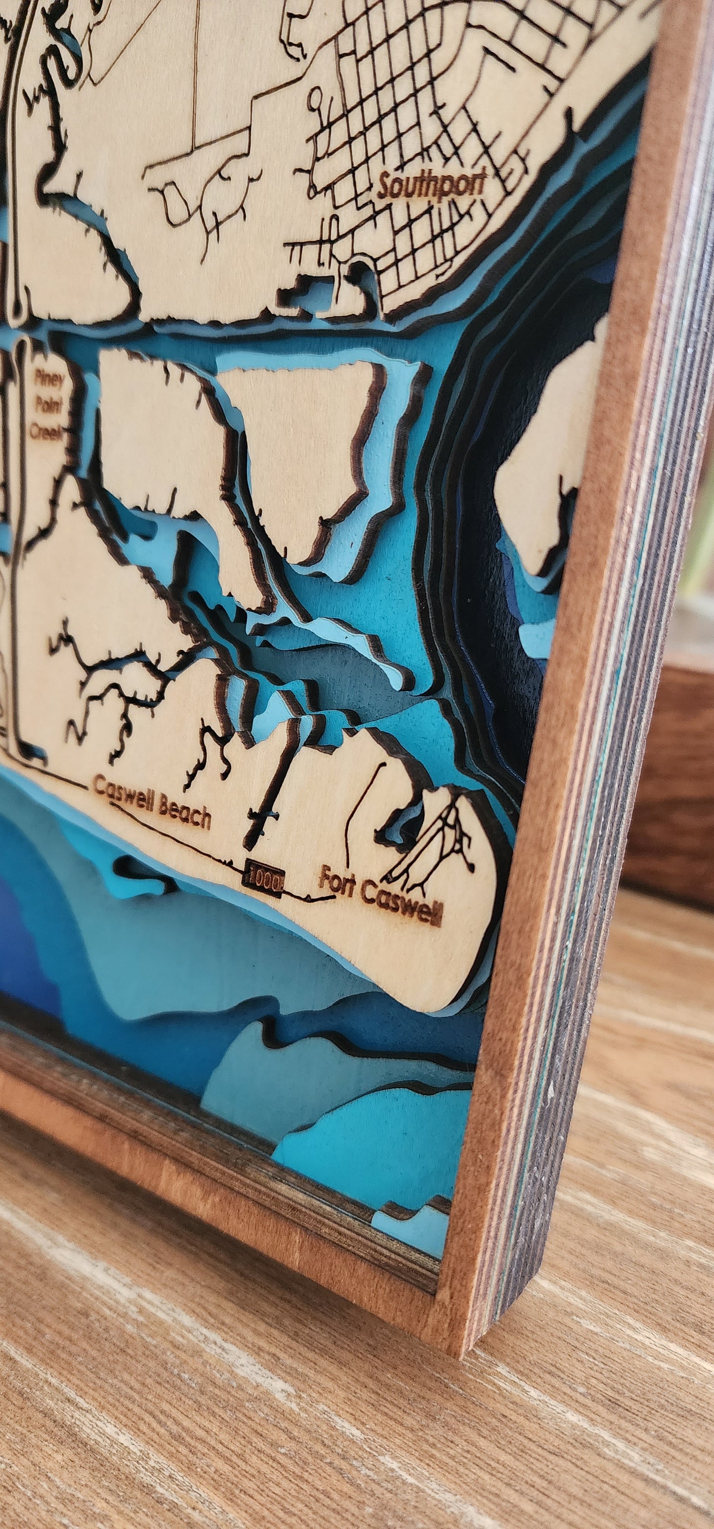 Oak Island NC Bathymetric Map – Layered Wood Nautical Chart