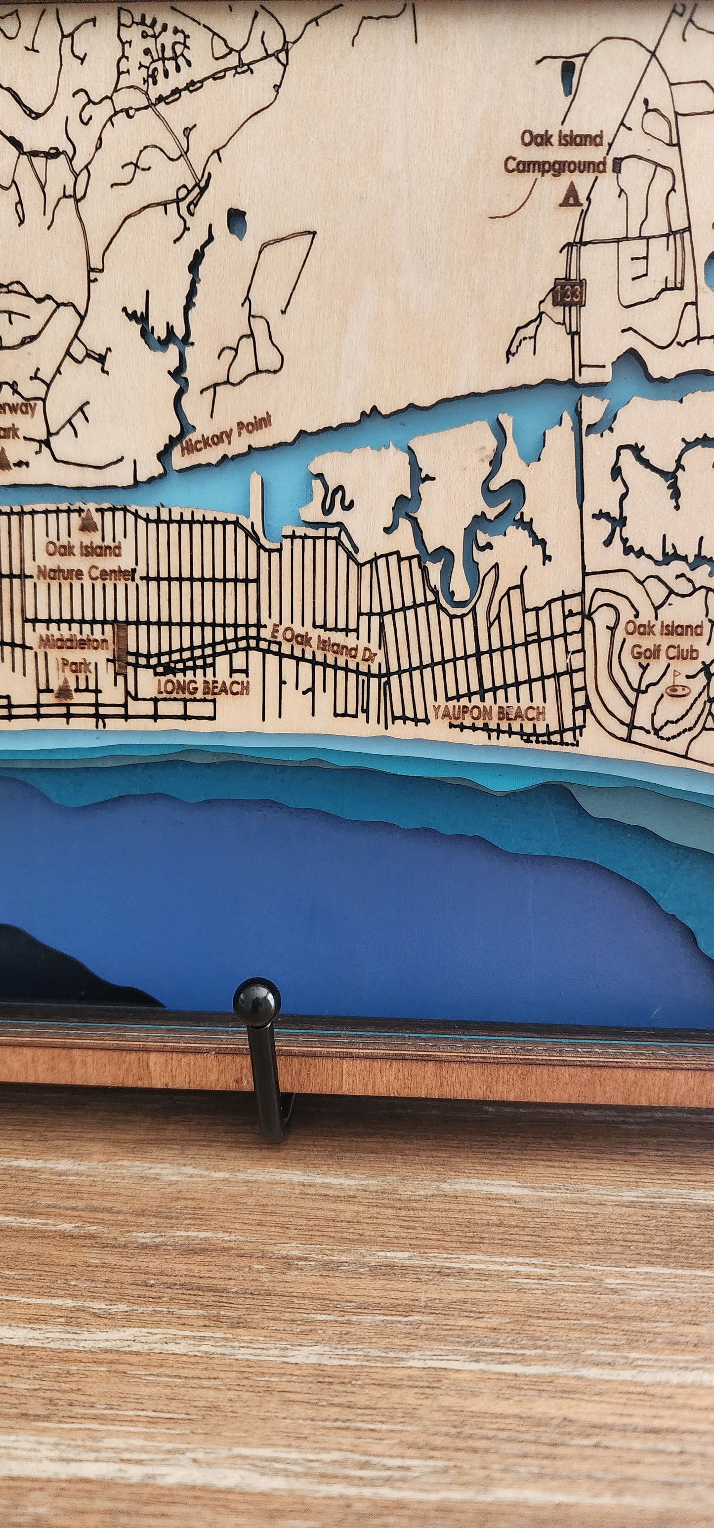Oak Island NC Bathymetric Map – Layered Wood Nautical Chart