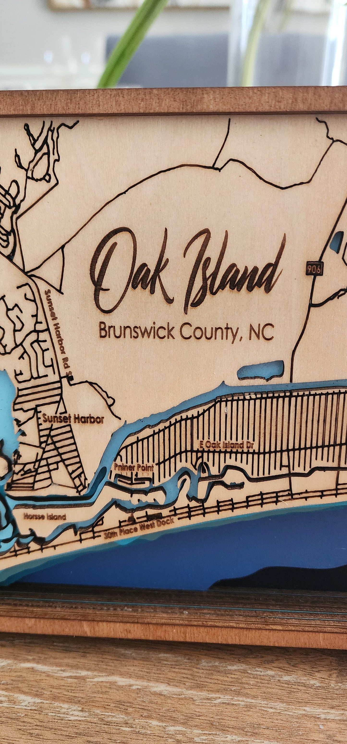 Oak Island NC Bathymetric Map – Layered Wood Nautical Chart