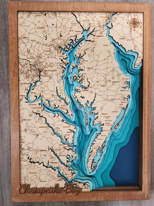 Chesapeake Bay 8 Layered Wood Map – Laser Cut Nautical Art