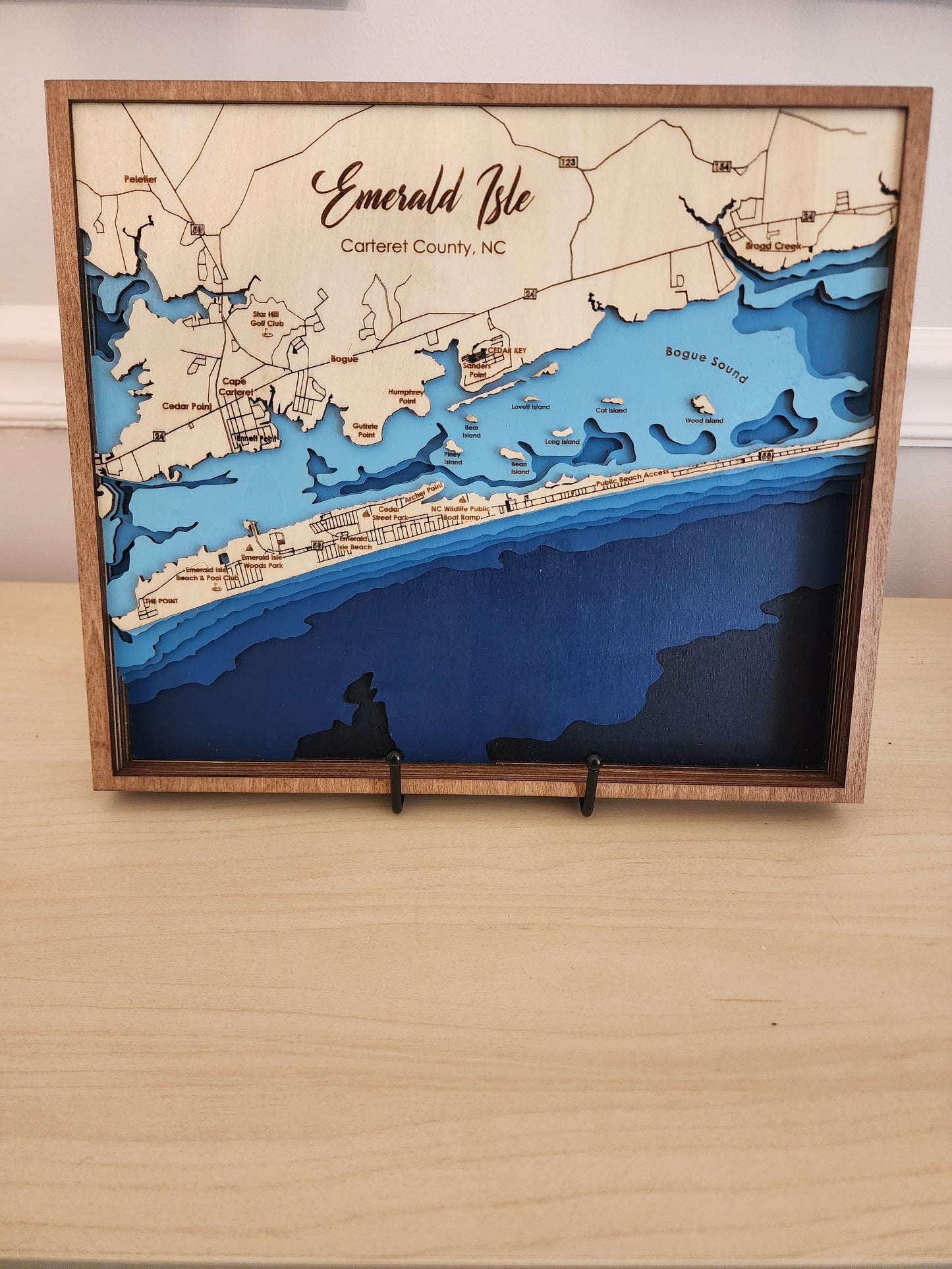 Emerald Isle NC Bathymetric Map – Layered Wood Nautical Chart