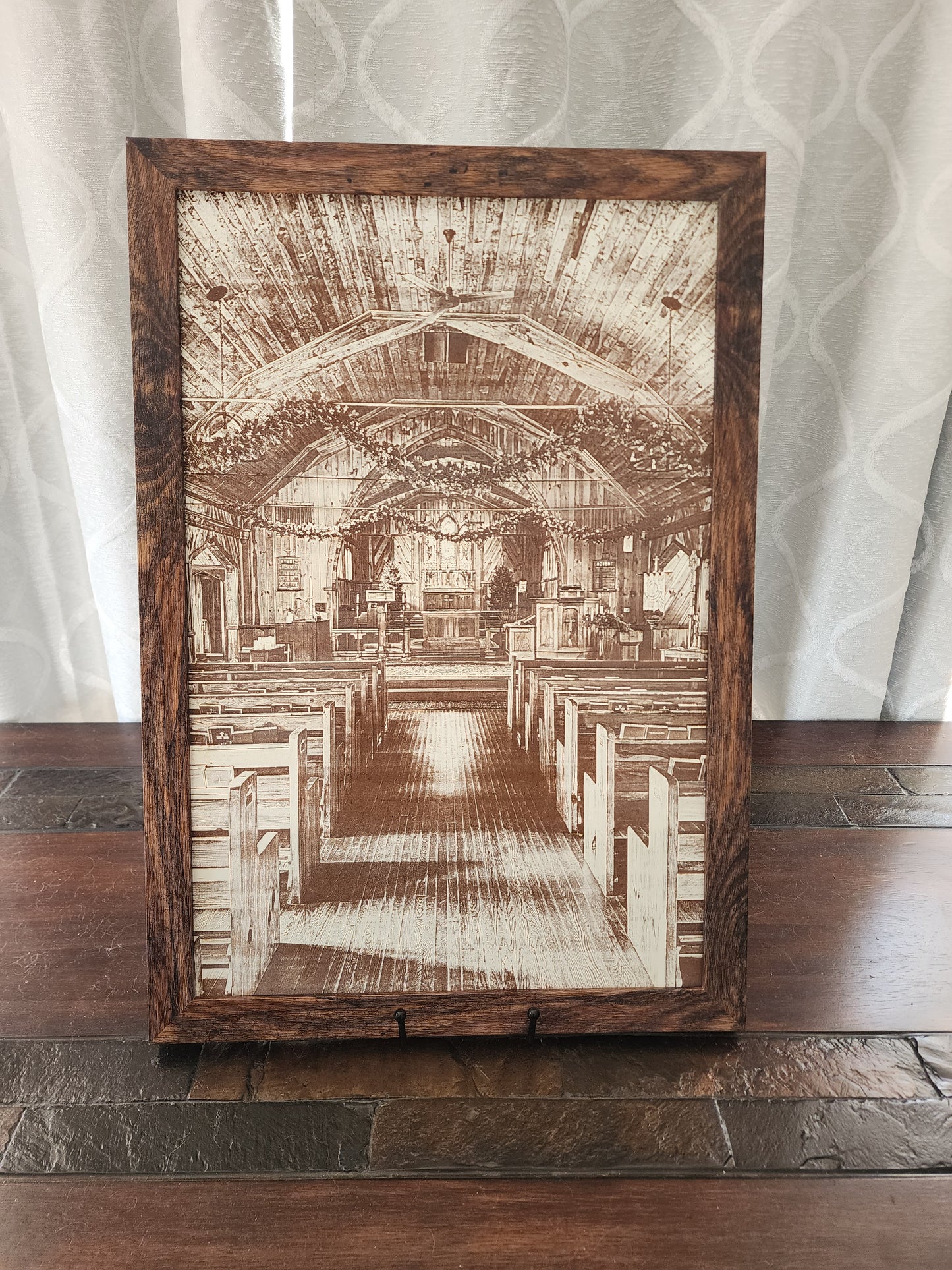 Framed Laser Engraving – Rustic Country Church Interior