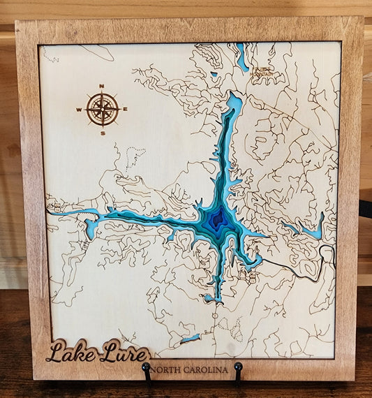 Lake Lure, North Carolina Layered Wood Map – 3D Laser-Cut Topographic Wall Art