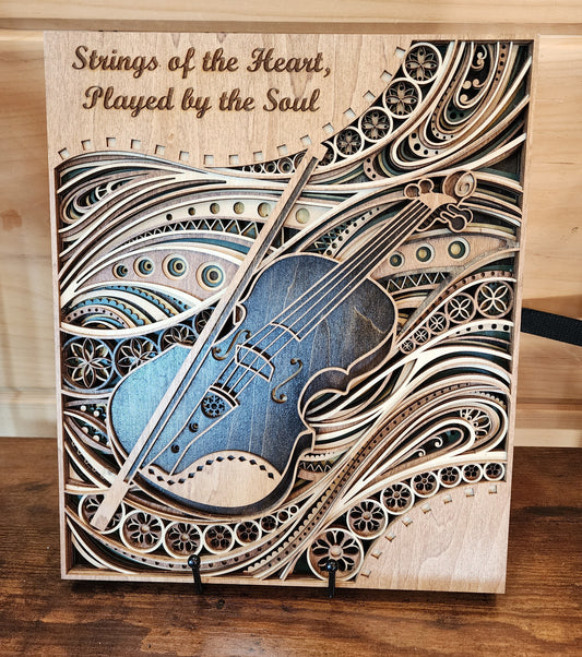“Strings of the Heart” Layered Violin Art – 3D Laser-Cut Musical Wall Piece