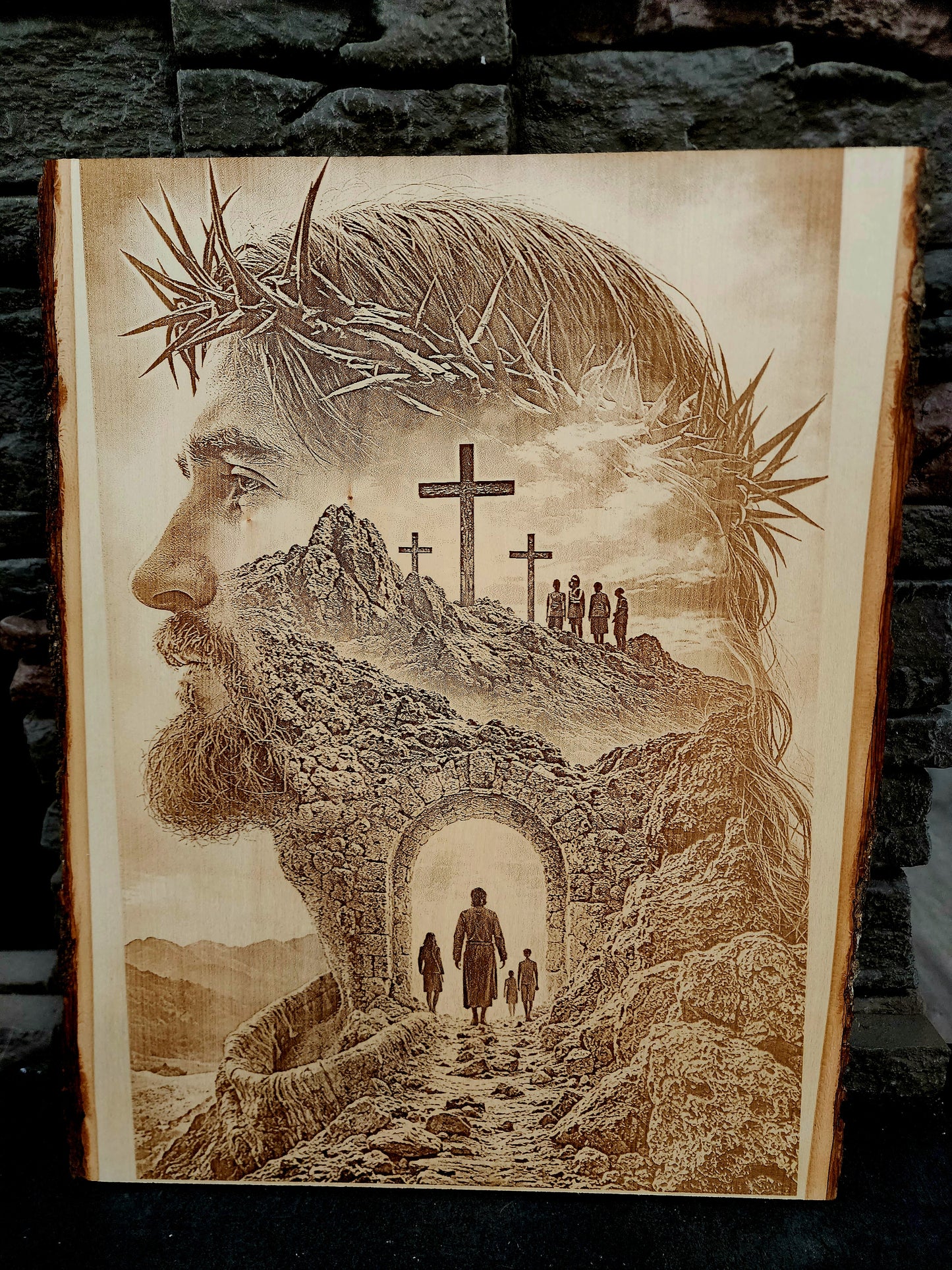 ✨ “The Way to the Cross” – Laser Engraved on Live Edge Basswood ✨