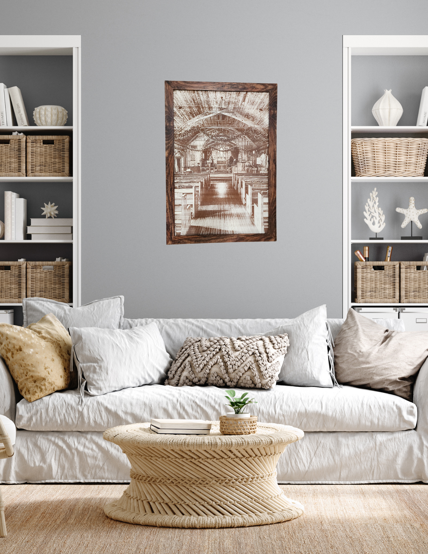 Framed Laser Engraving – Rustic Country Church Interior
