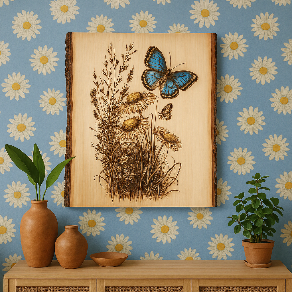 Laser Engraved Wildflowers Wall Art, Engraving Wood Peaceful Wall Art
