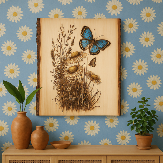 Laser Engraved Wildflowers Wall Art, Engraving Wood Peaceful Wall Art