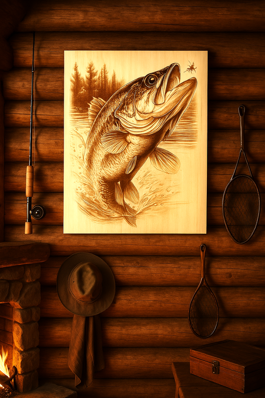 Trophy Bass Live Edge Laser Engraving