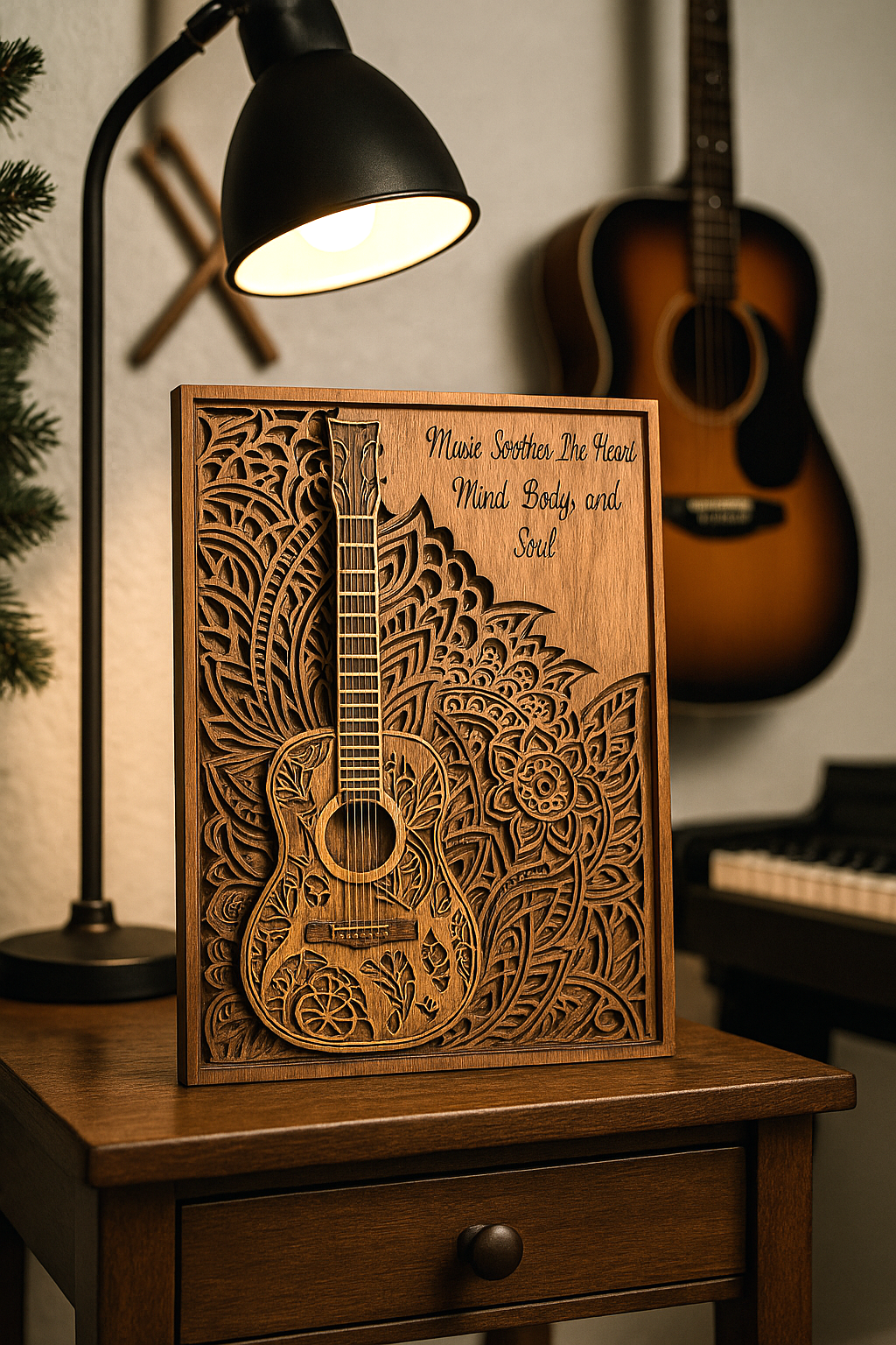 Music Soothes The Heart, Mind, Body, and Soul Layered Guitar Mandala