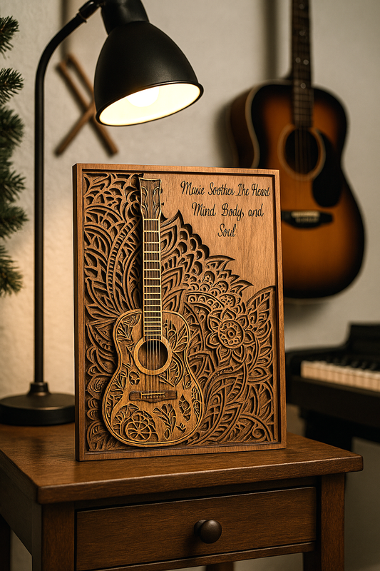 Music Soothes The Heart, Mind, Body, and Soul Layered Guitar Mandala