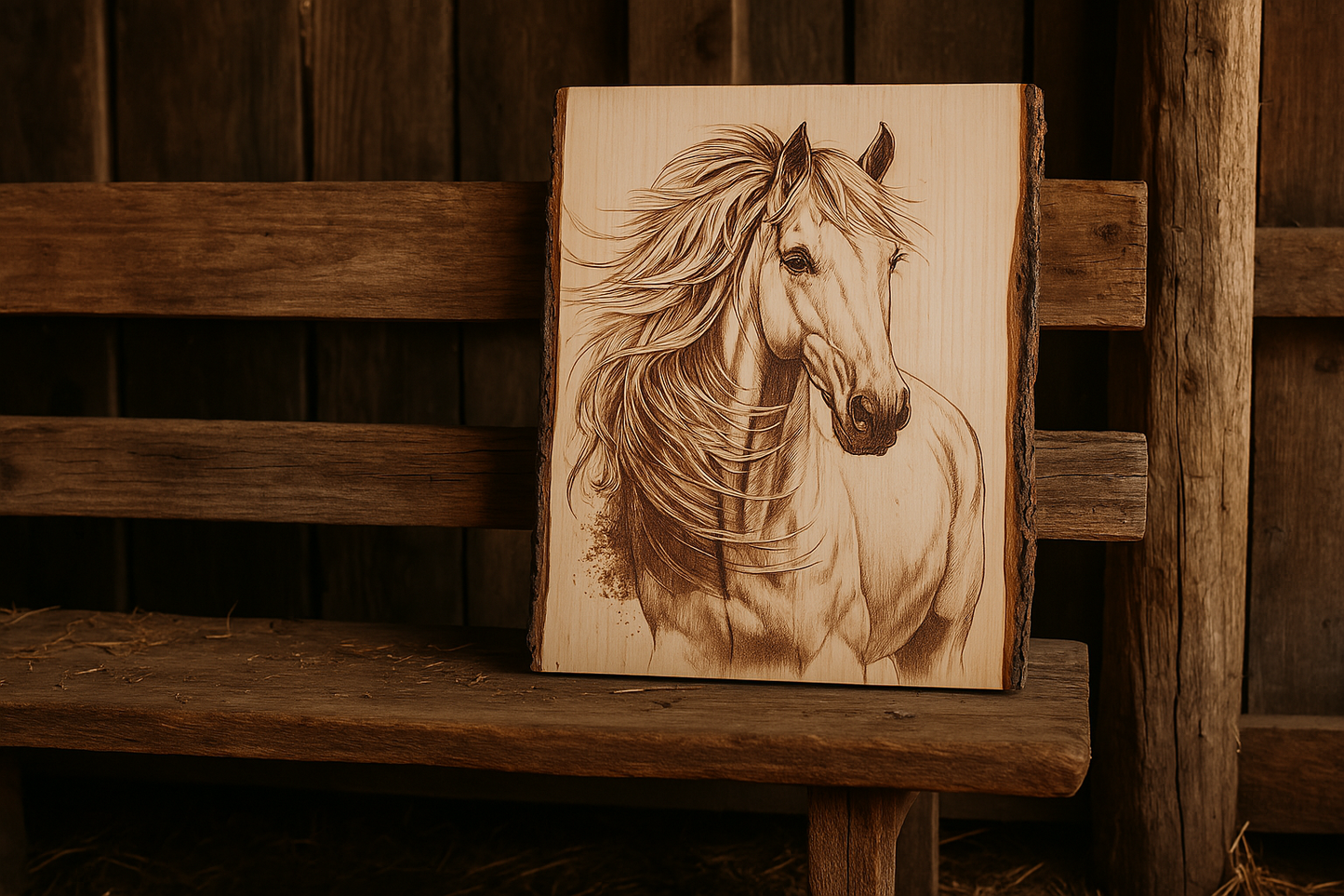Laser Engraved Horse Wall Art, Live Edge Animal Wall Art Decor