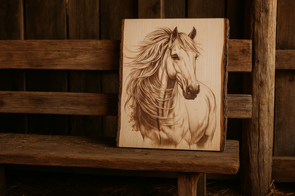 Laser Engraved Horse Wall Art, Live Edge Animal Wall Art Decor