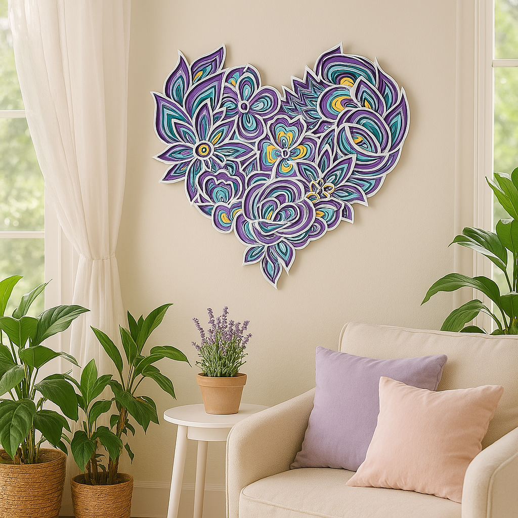 8 Layer Wooden Heart – Handmade 3D Laser-Cut Layered Wall Art