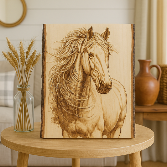 Laser Engraved Horse Wall Art, Live Edge Animal Wall Art Decor