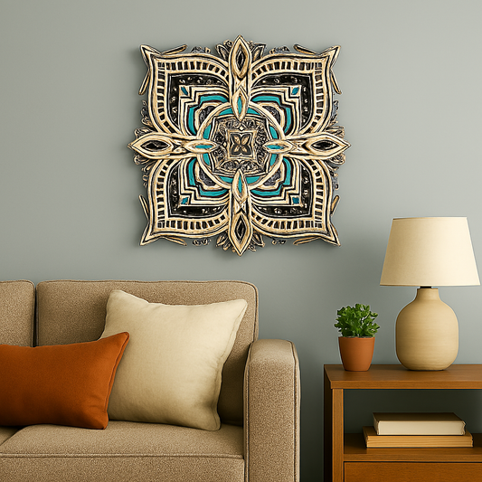 10-Layer Mandala Wall Art – Intricately Laser-Cut Wooden Decor in Teal and Gold