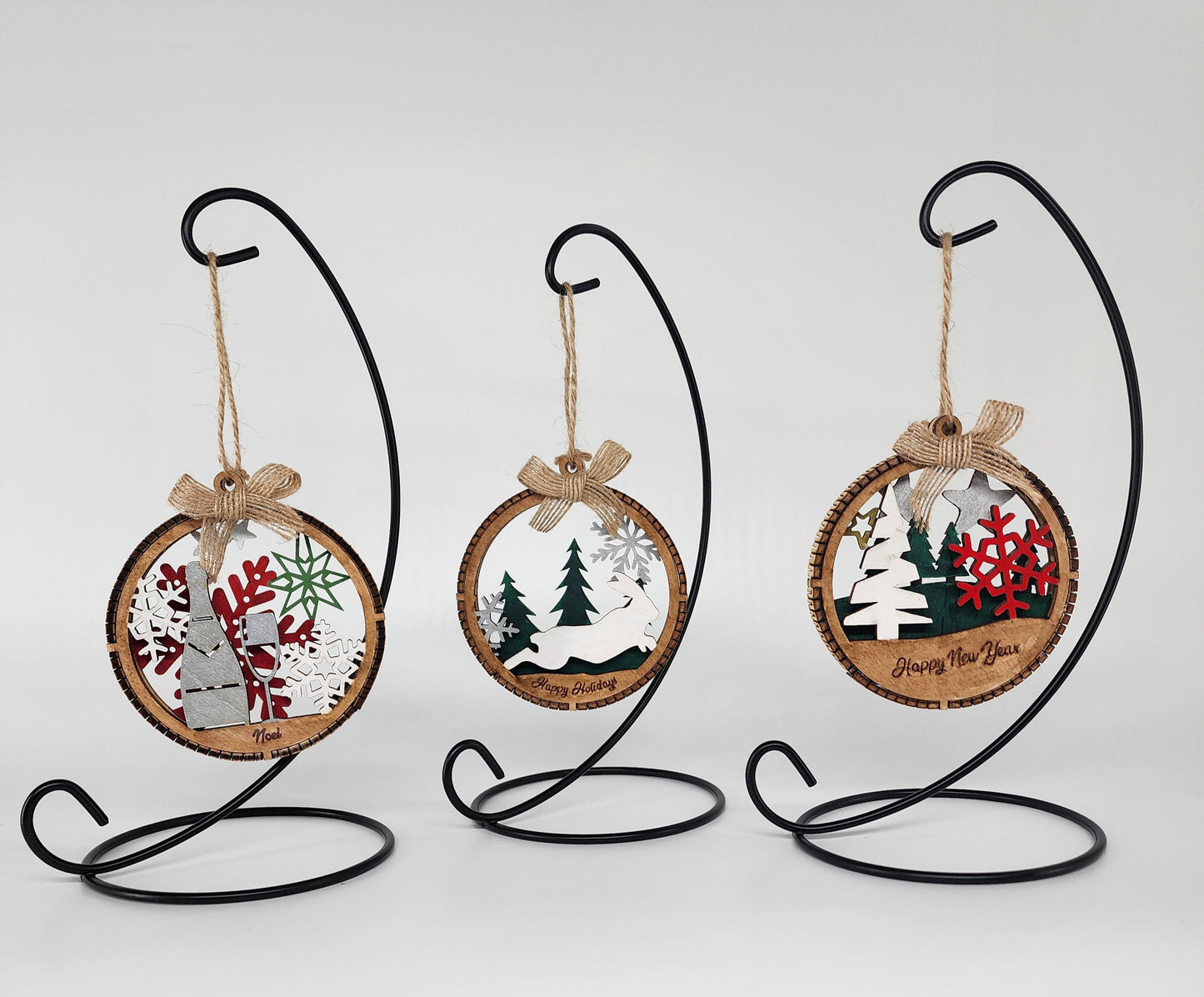 Laser Cut Christmas Ornaments, Decorated Ornaments, Elegant 2-Layer Basswood Ornaments, Handmade Holiday Ornaments