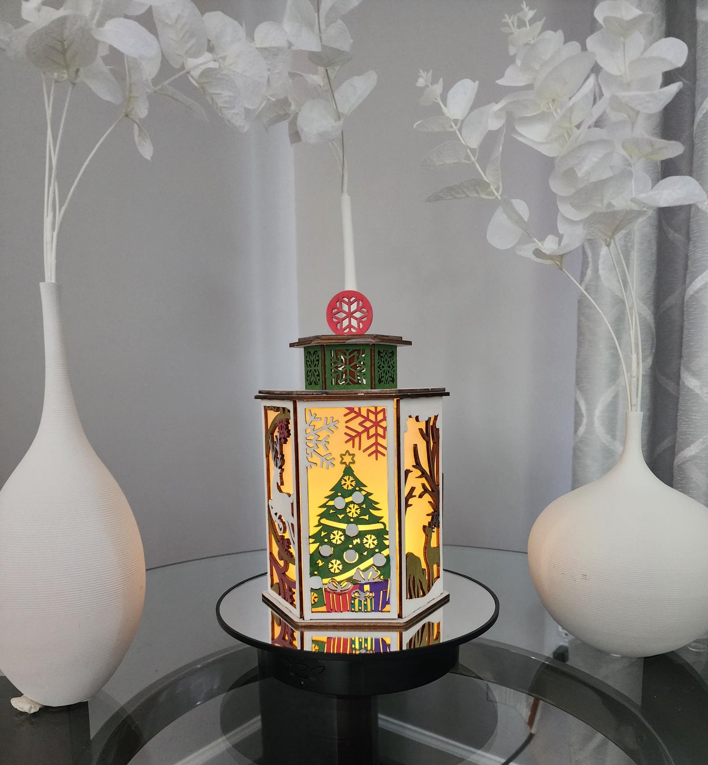 Festive Laser-Cut Painted Christmas Tea Light Holder – Holiday Decor