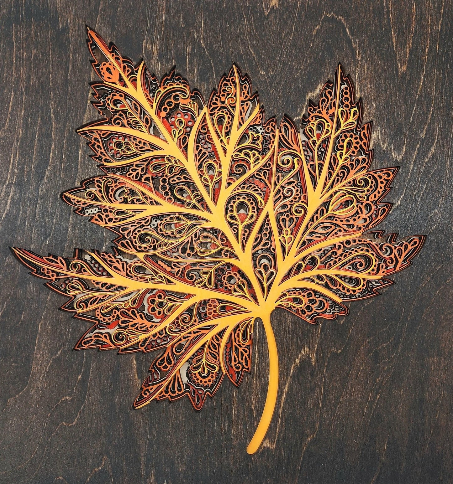 6 Layer Laser Cut Fall Leaf Wall Art - Autumn Decor, Layered Wood Leaf, Seasonal Home Decor, Rustic Laser Cut Art - 1008