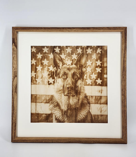 German Shepherd Wall Art, 3d Illusion Wood Engraving Wall Art, American Flag Frame Wall Art, Aesthetic Art Above Bed Decor