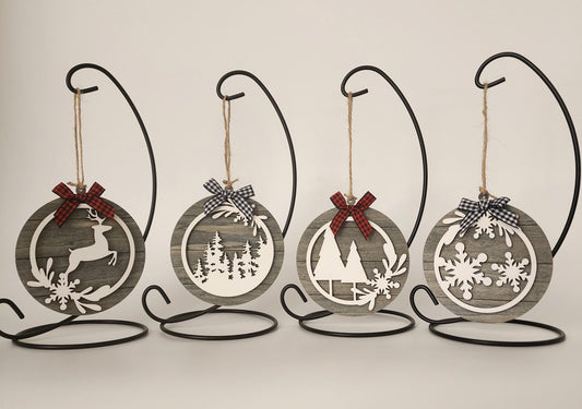 Christmas Ornaments, 2 Layer Rustic Basswood Ornaments, Laser Cut Holiday Ornaments,  Unique Hanging Ornaments