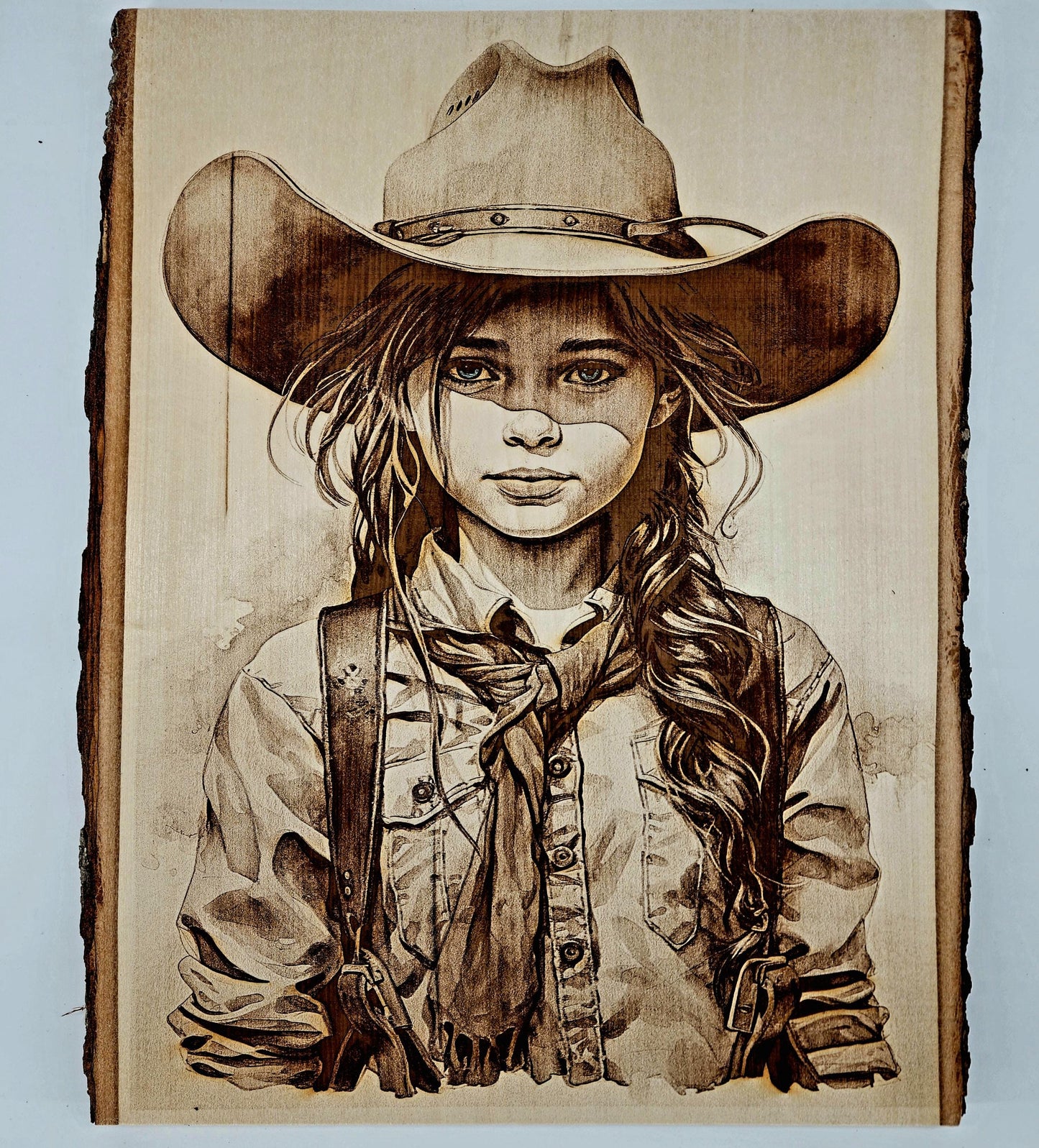 Laser Engraved Young Cowgirl Wall Art - Rustic Western Decor, Equestrian Gift, Custom Wood Engraving