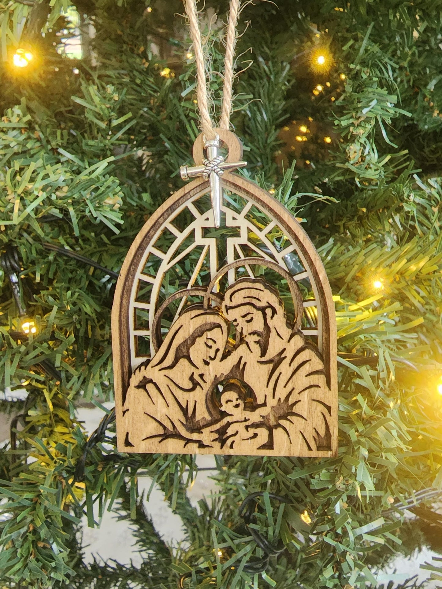 3-Layer Laser Engraved Christian Ornaments - Religious Nativity, Holy Family & Angel Decor,Rustic Wood Christmas Ornaments,Religous Ornament