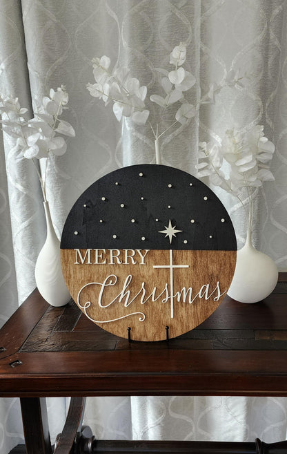 Rustic Merry Christmas Door Hanger - Laser Cut Wood Holiday Decor, Farmhouse Christmas Wall Sign, Holiday Door Hanger, Farmhouse Christmas